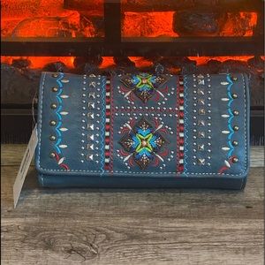 Multi Functional Aztec Trifold Clutch Crossbody Wallet